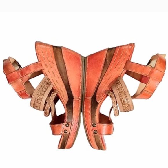 BED STU Jaslyn Platform Wedge Sandals in Rare Rustic Orange Leather Size 9 - Picture 6 of 12